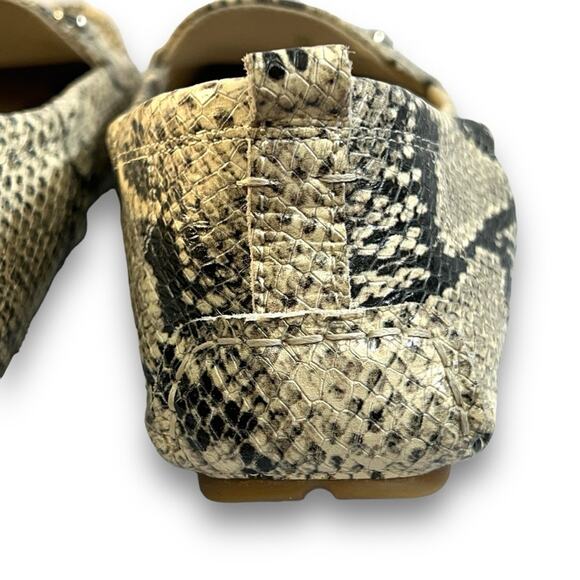 SAME EDELMAN Beige & Black Leather Reptile Embossed Driving Loafers SZ 7M - Picture 5 of 11